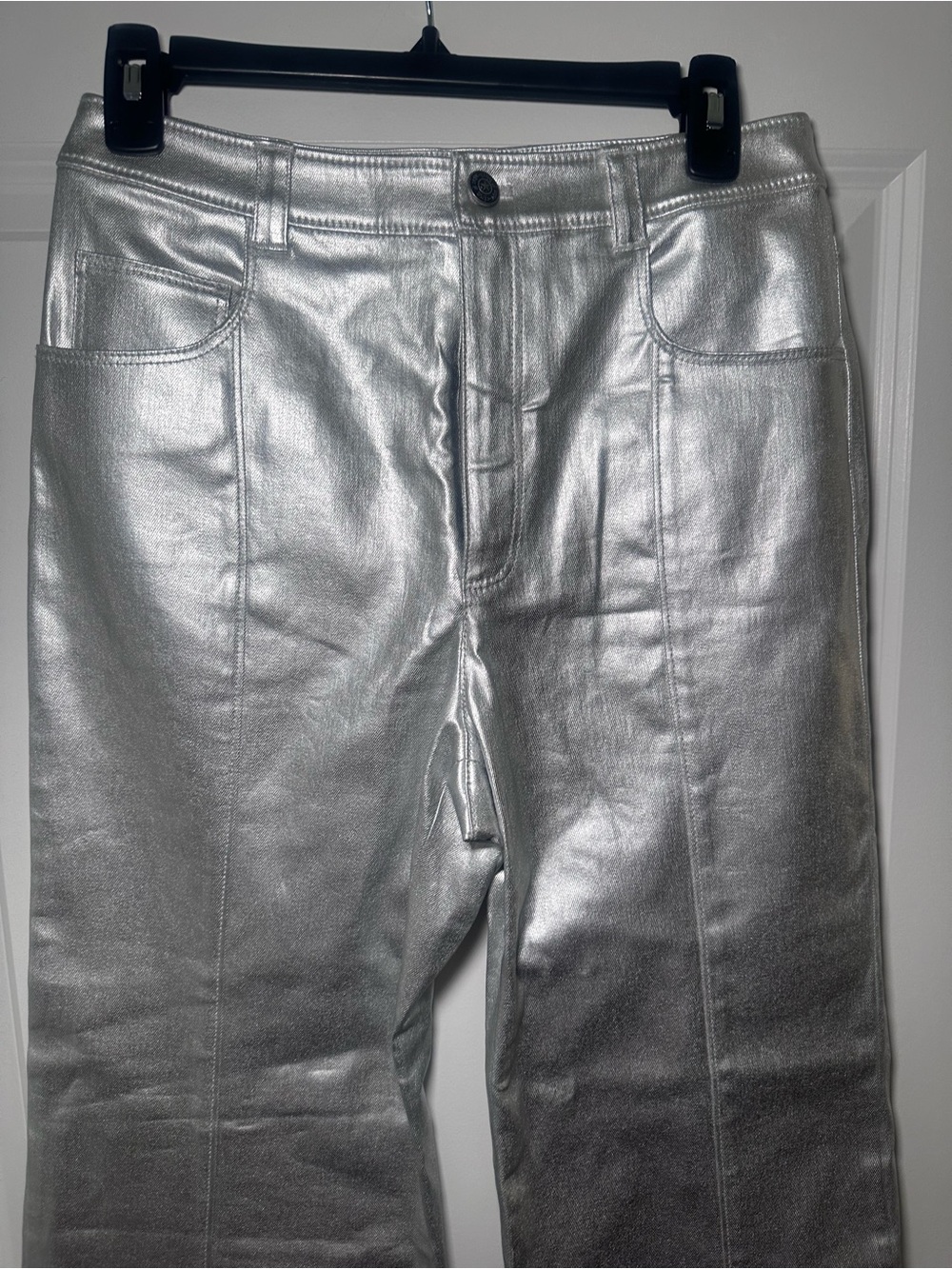 cinq a sept Metallic Silver Straight-Leg Trousers